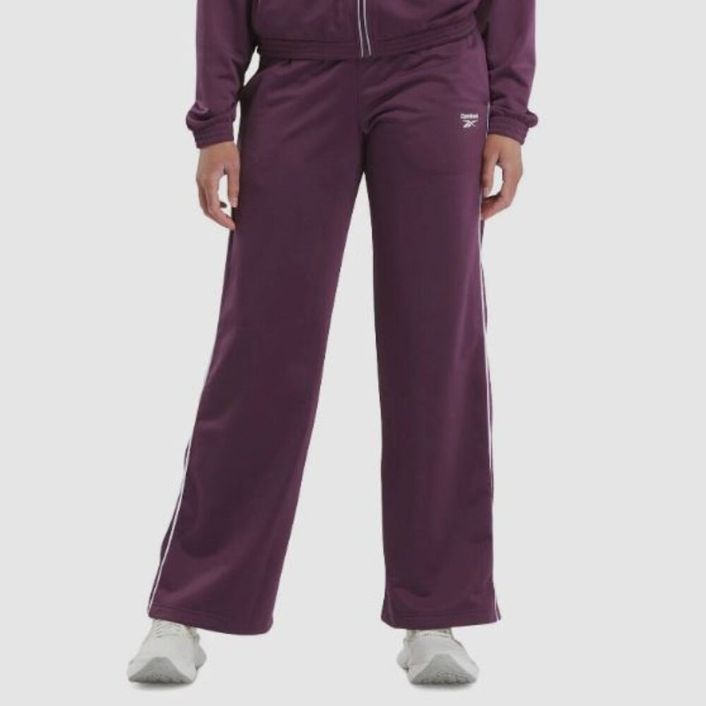 Reebok Women's ID BV Tricot Pull On Wide Leg Track Pants Plum Size Large NWT $45
